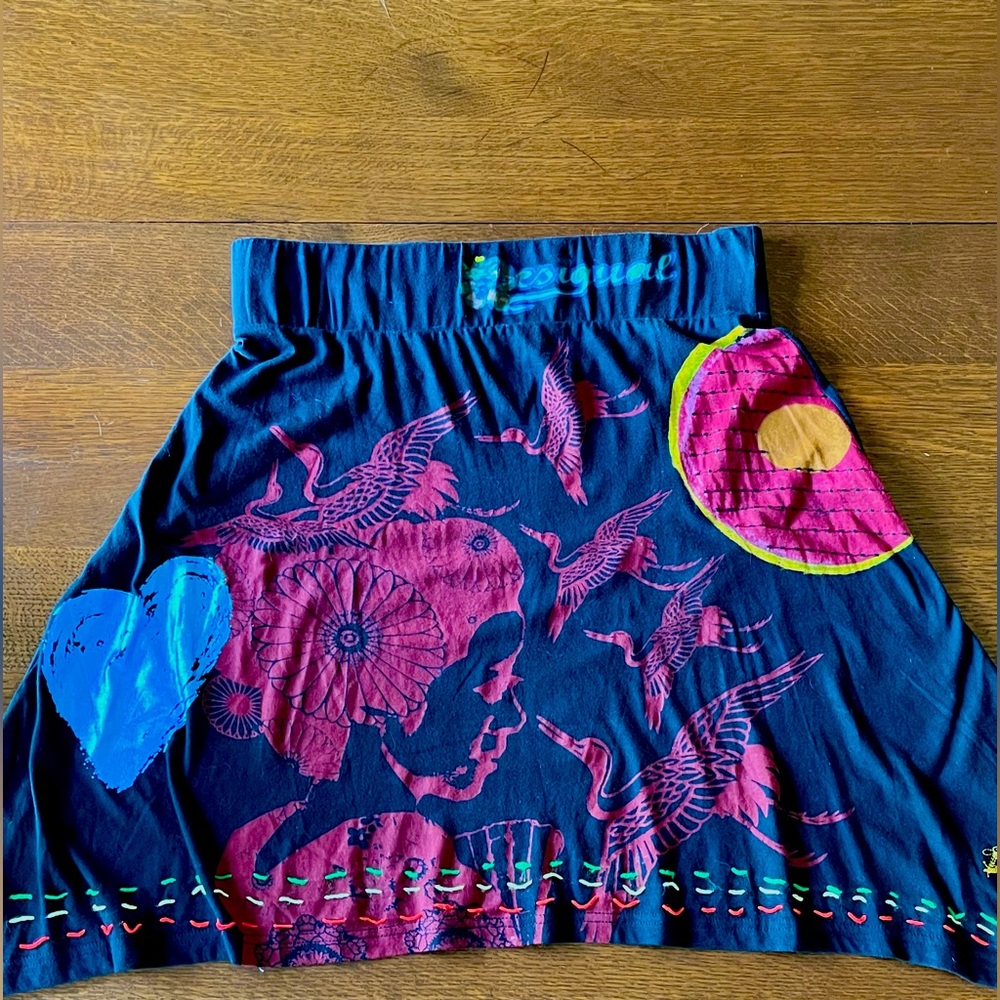 Vintage Desigual Black Skirt with Red Design